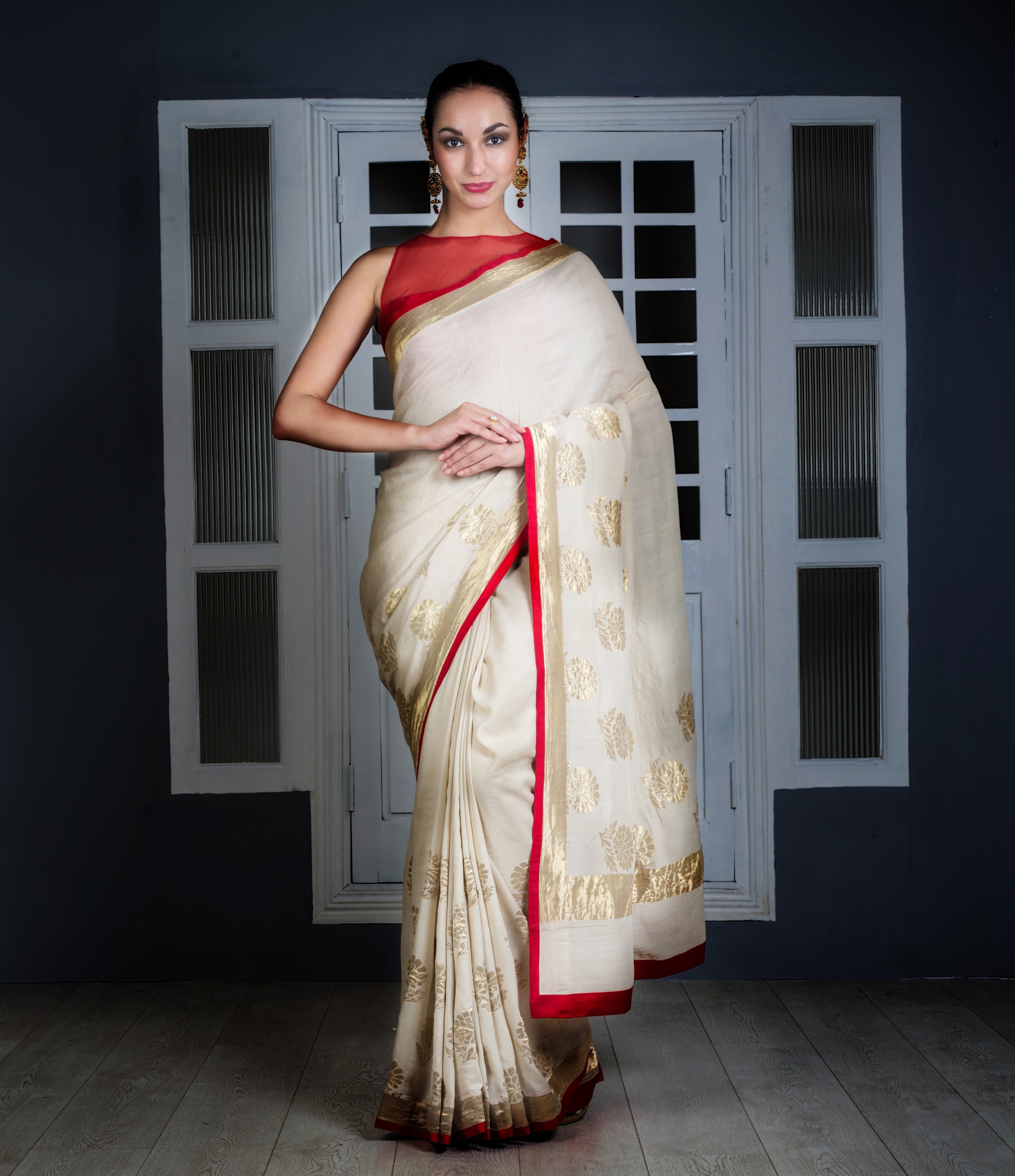 A classic white silk sari with red border. | Indian beauty saree, Bengali  saree, Saree look