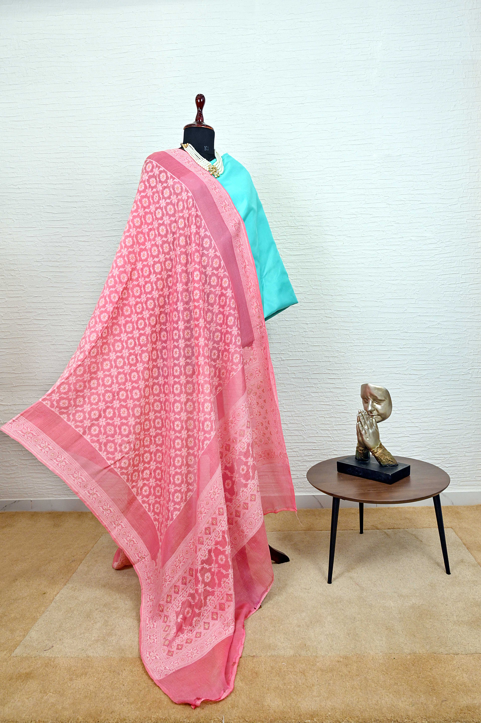 Buy Blush Pink Banarasi Chiffon Dupatta Designer . Shipping Worldwide