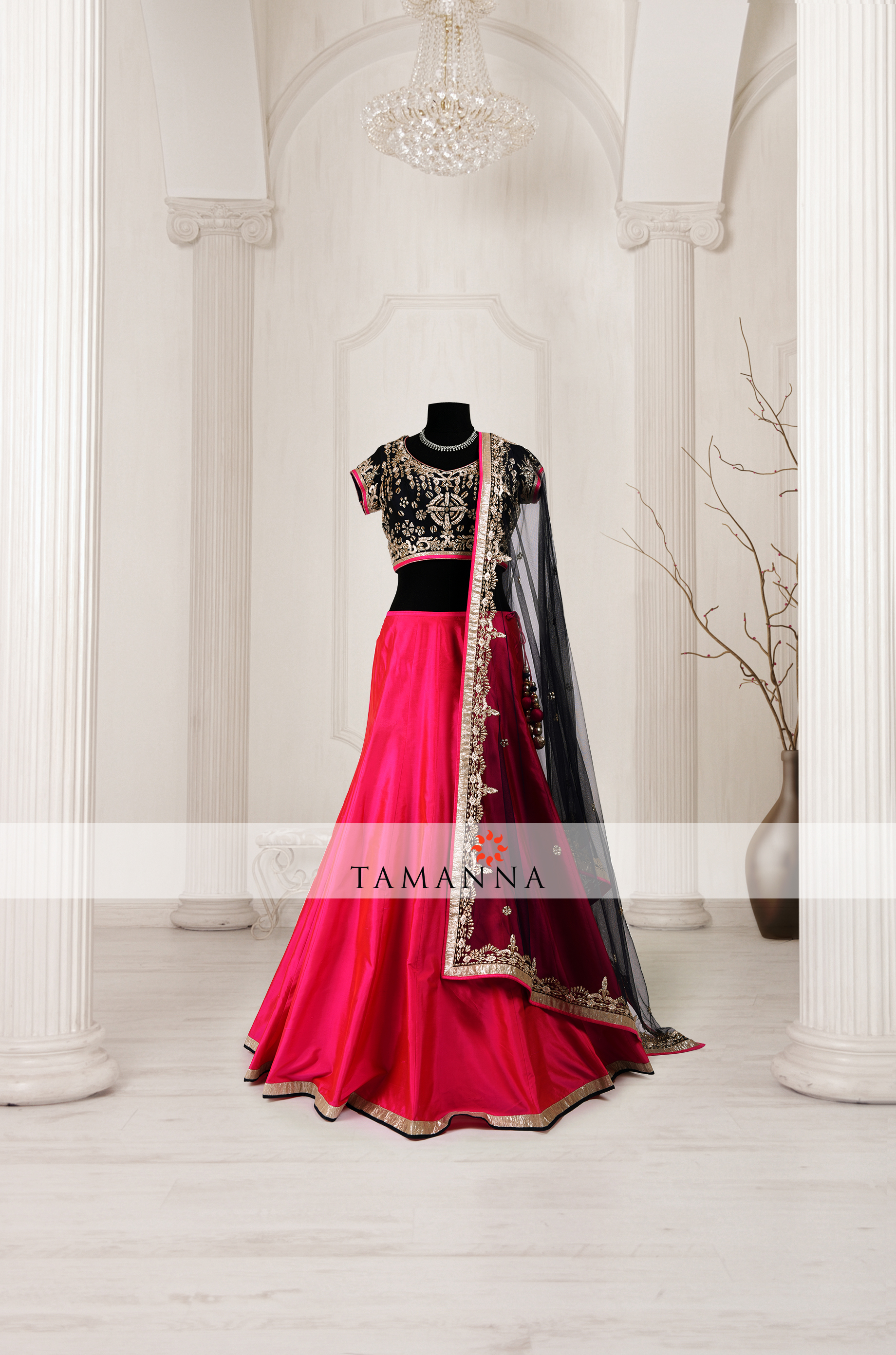 Buy Pink Black Designer Banarasi Brocade With Ready Made Blouse With  Banarasi Beautiful Dupatta Lehenga Choli For Wedding Wear-VT1062103A
