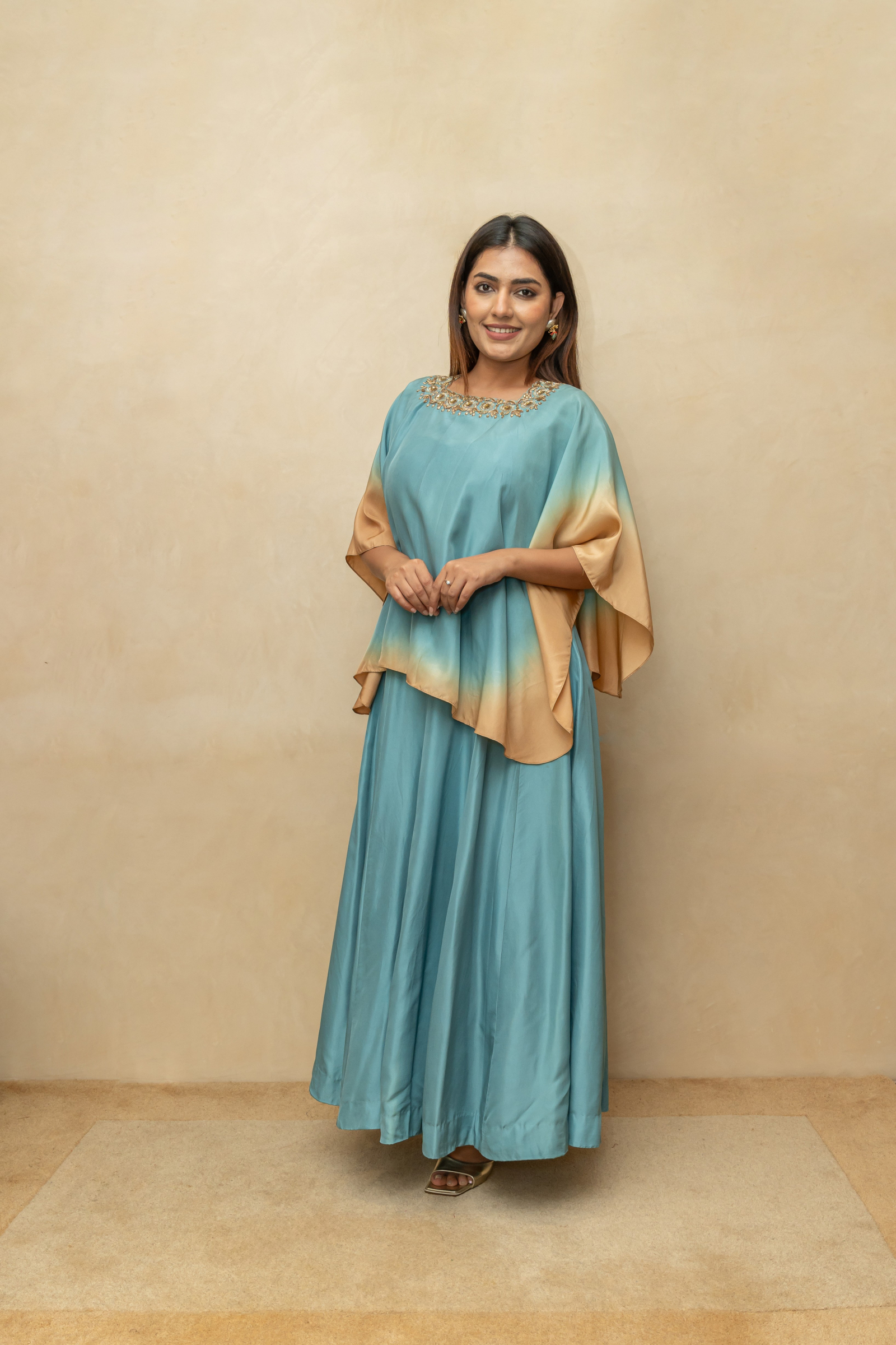 city beach white dresses Luxury Navy Blue Denim Tiered Midi Dress – Premium Indo-Western Design –  Shifa Drapping house main image 1
