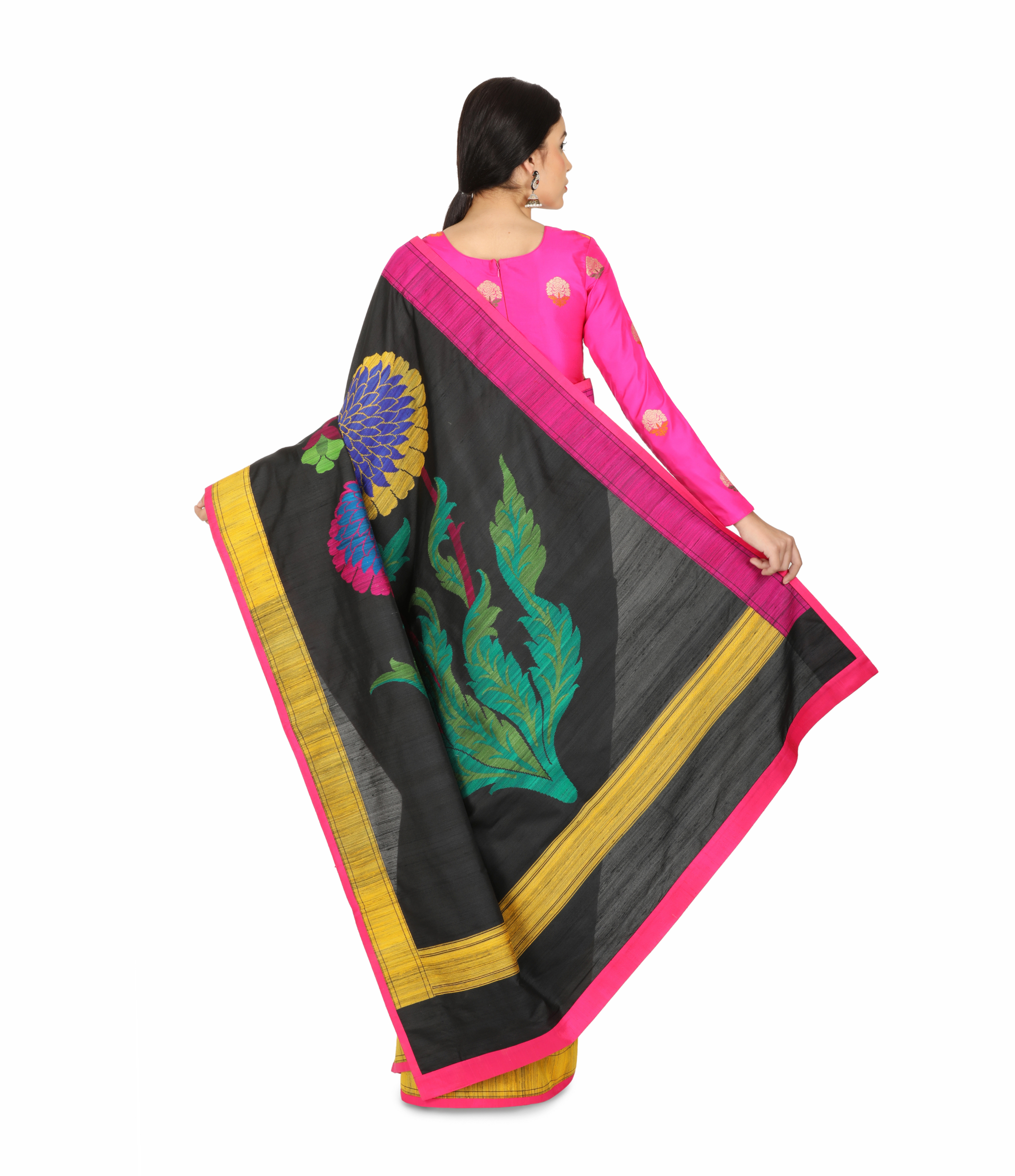 Brown Color  Soft Munga By Tussar Border Embroidery Saree With Plain Blouse