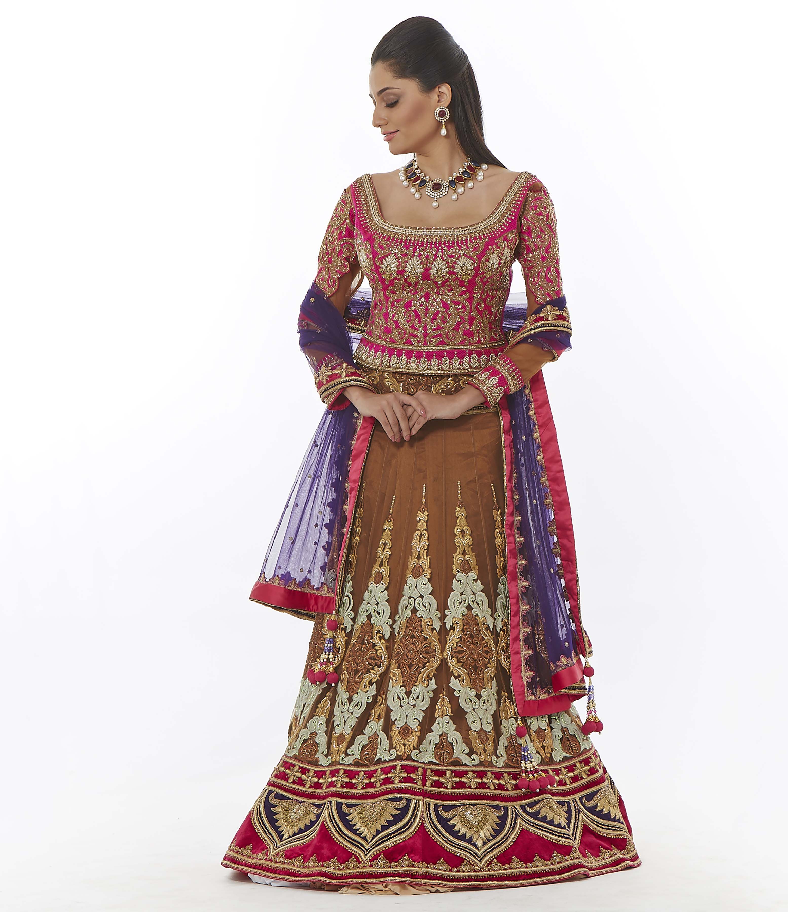 Maharani Maroon and Gold Silk Lehenga with Long Blouse- SNT11067 – Saris  and Things